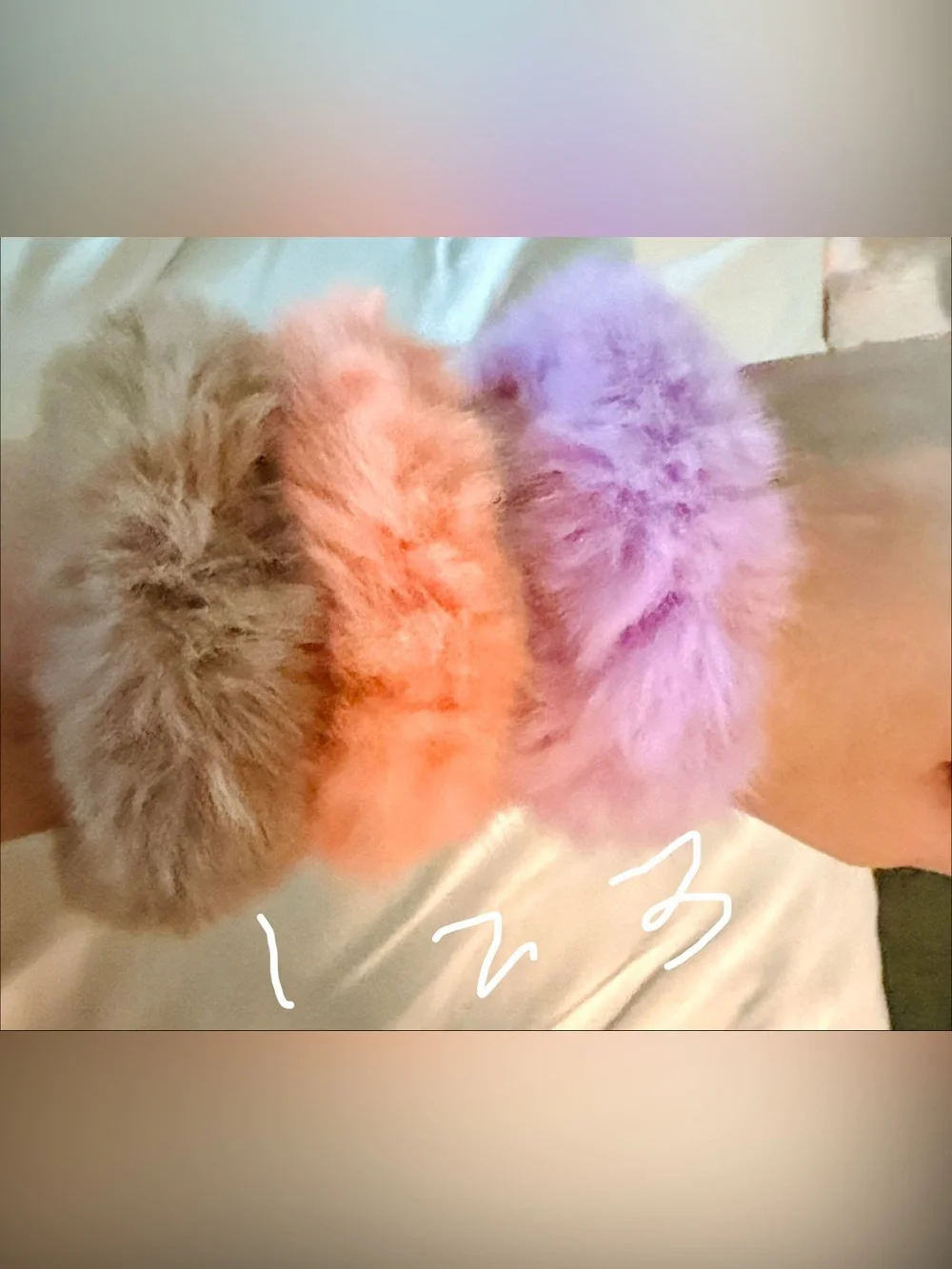 Fluffy Plush Hair Scrunchie Trio - Purple, Peach, and Taupe. Extremely SOFT